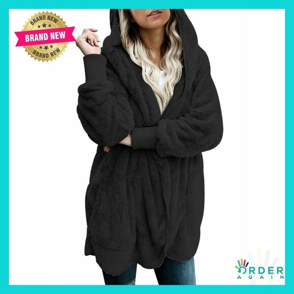 Jackets & Blazers - Oversized Fuzzy Fleece Open Front Hooded Cardigan Jacket Cozy Chic